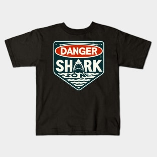 Retro Danger Shark Zone Warning Kids T-Shirt